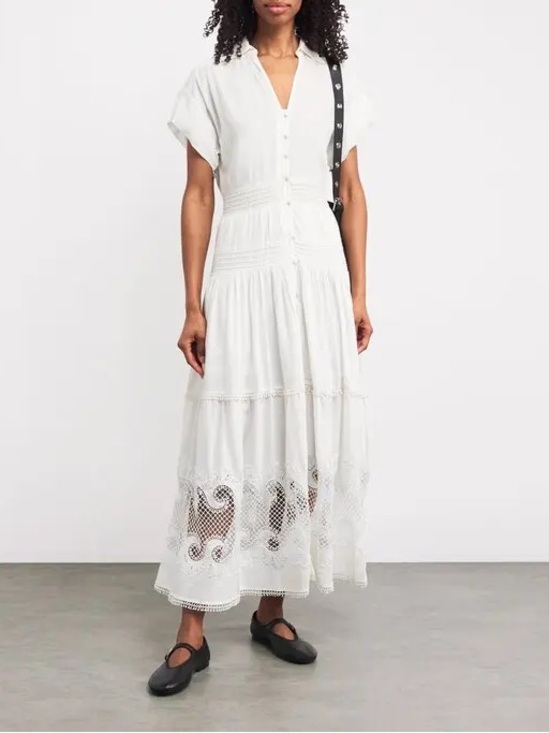 Maje Dresses & Skirts - Maje White Eyelet-Tiered Maxi Dress